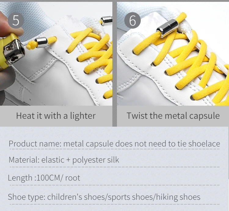 Lacets Élastiques Sans Cravate avec Verrouillage Métallique - Pour Enfants et Adultes, Version Améliorée